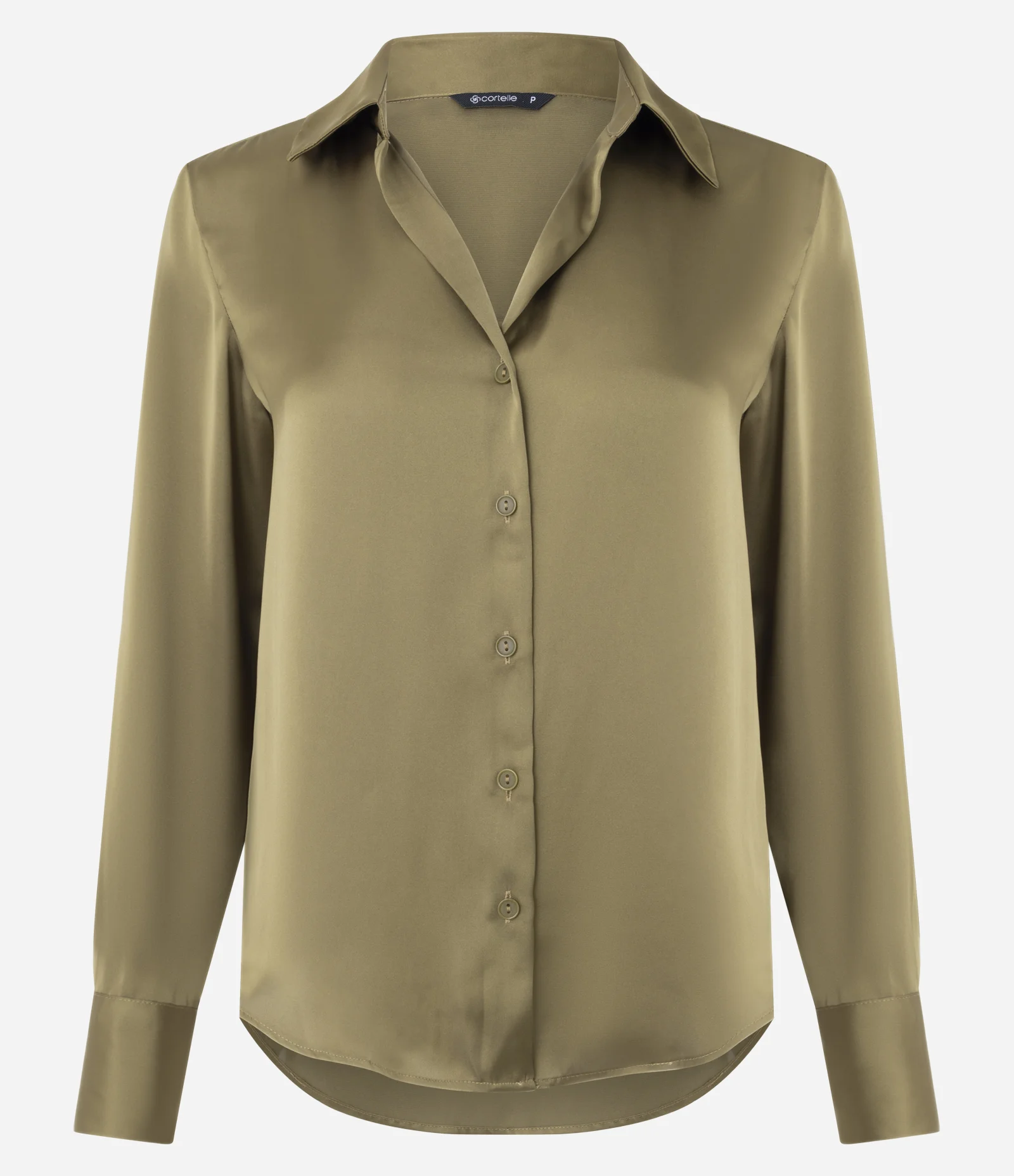 Camisa em Cetim com Recortes e Caimento Leve Verde 1