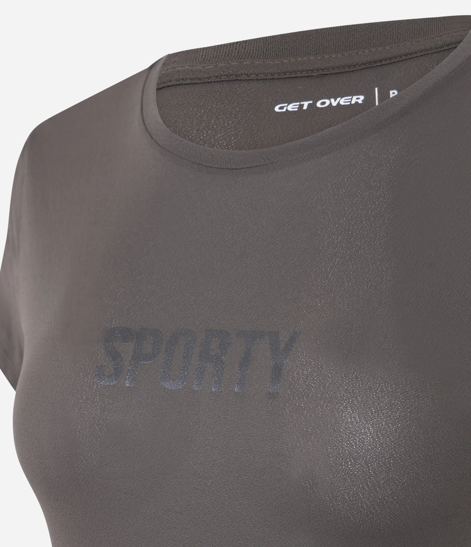 Camiseta Esportiva em Crepe com Lettering “Sporty” Marrom 2