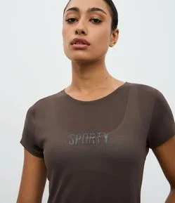 Camiseta Esportiva em Crepe com Lettering “Sporty”