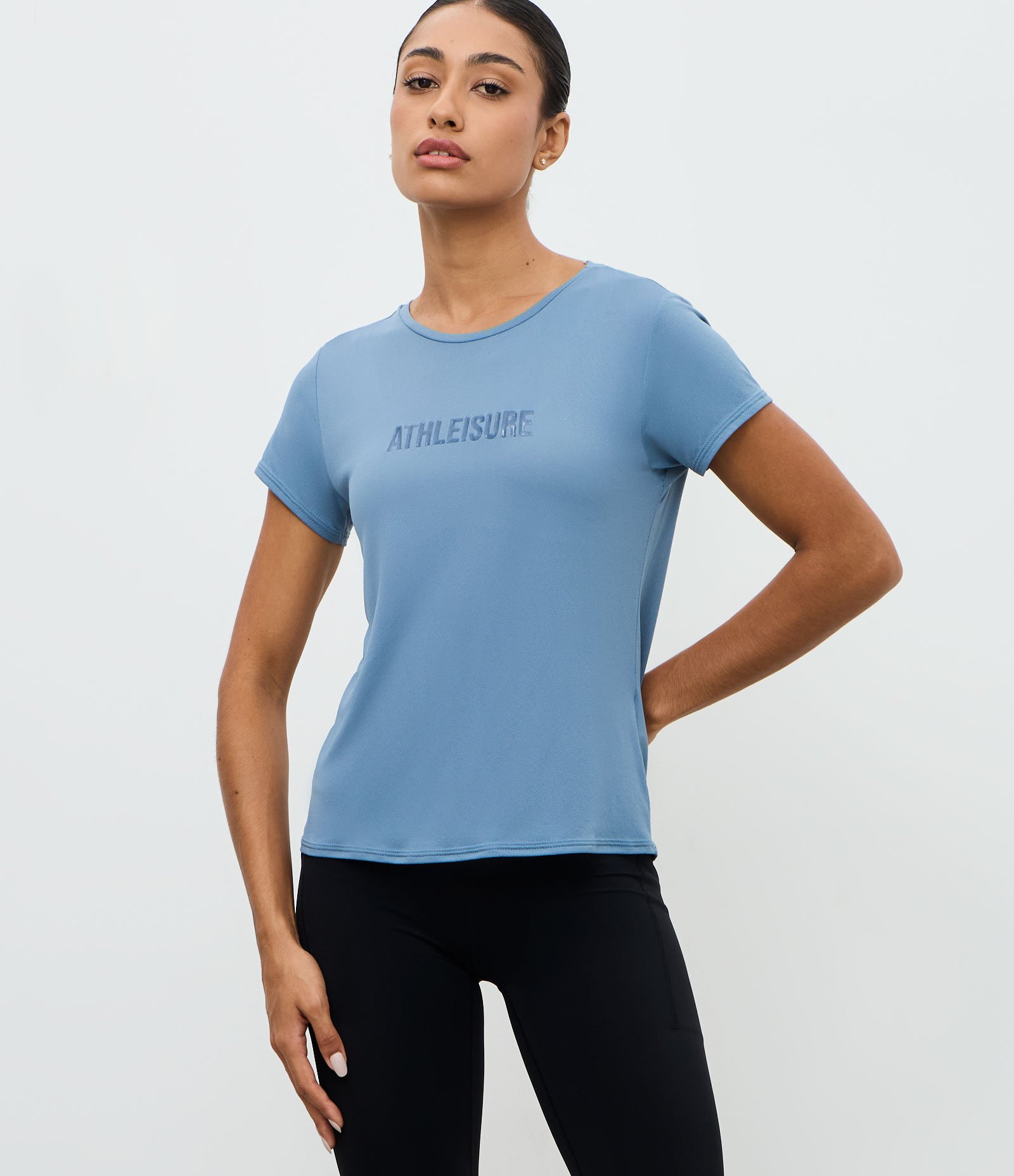 Camiseta Esportiva Regular em Crepe com Lettering Athleisure Azul 1
