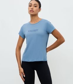 Camiseta Esportiva Regular em Crepe com Lettering Athleisure