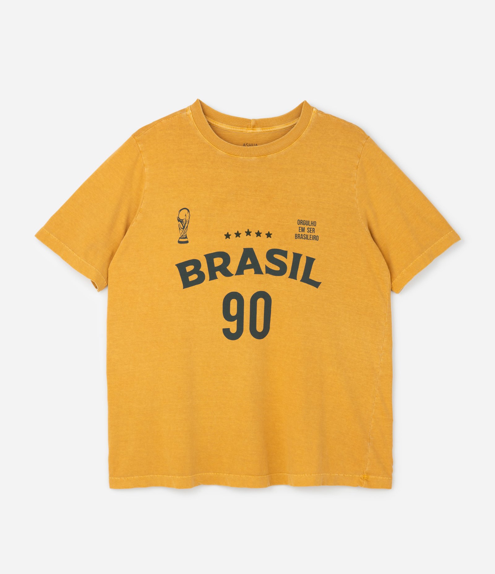Camiseta Esportiva em Algodão e Lettering Brasil 90 Curve & Plus Size Amarelo 4