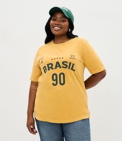 Camiseta Esportiva em Algodão e Lettering Brasil 90 Curve & Plus Size