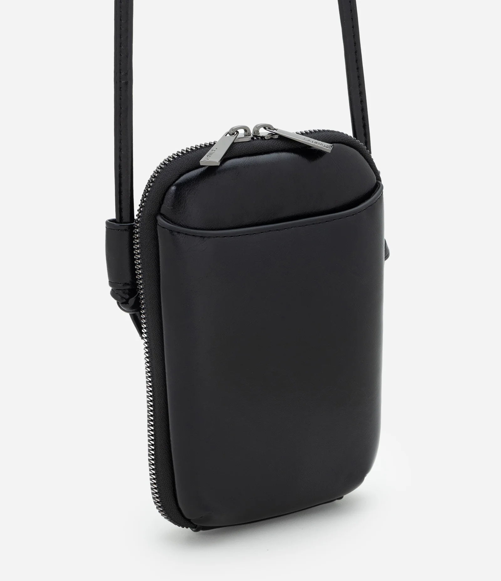 Bolsa Porta Celular Pequena com Alça e Bolso Frontal Preto 1