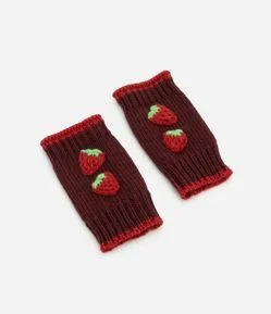 Luva Mittens em Tricô com Bordado de Morangos