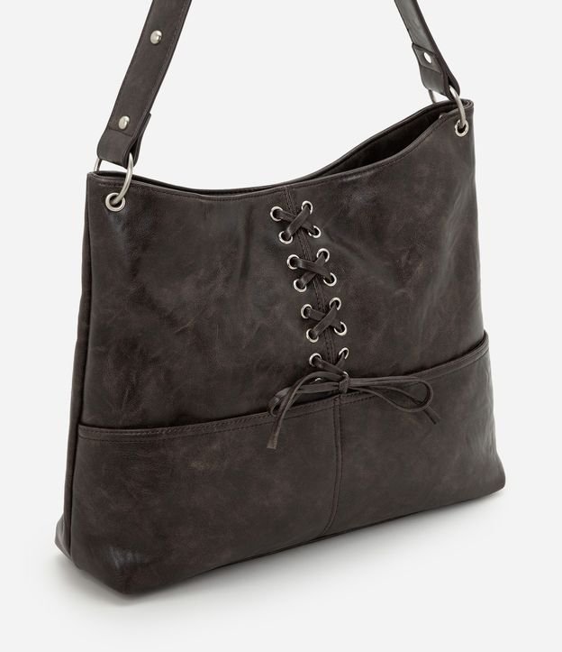 Bolsa Hobo Grande em PU com Detalhe em Cadarço