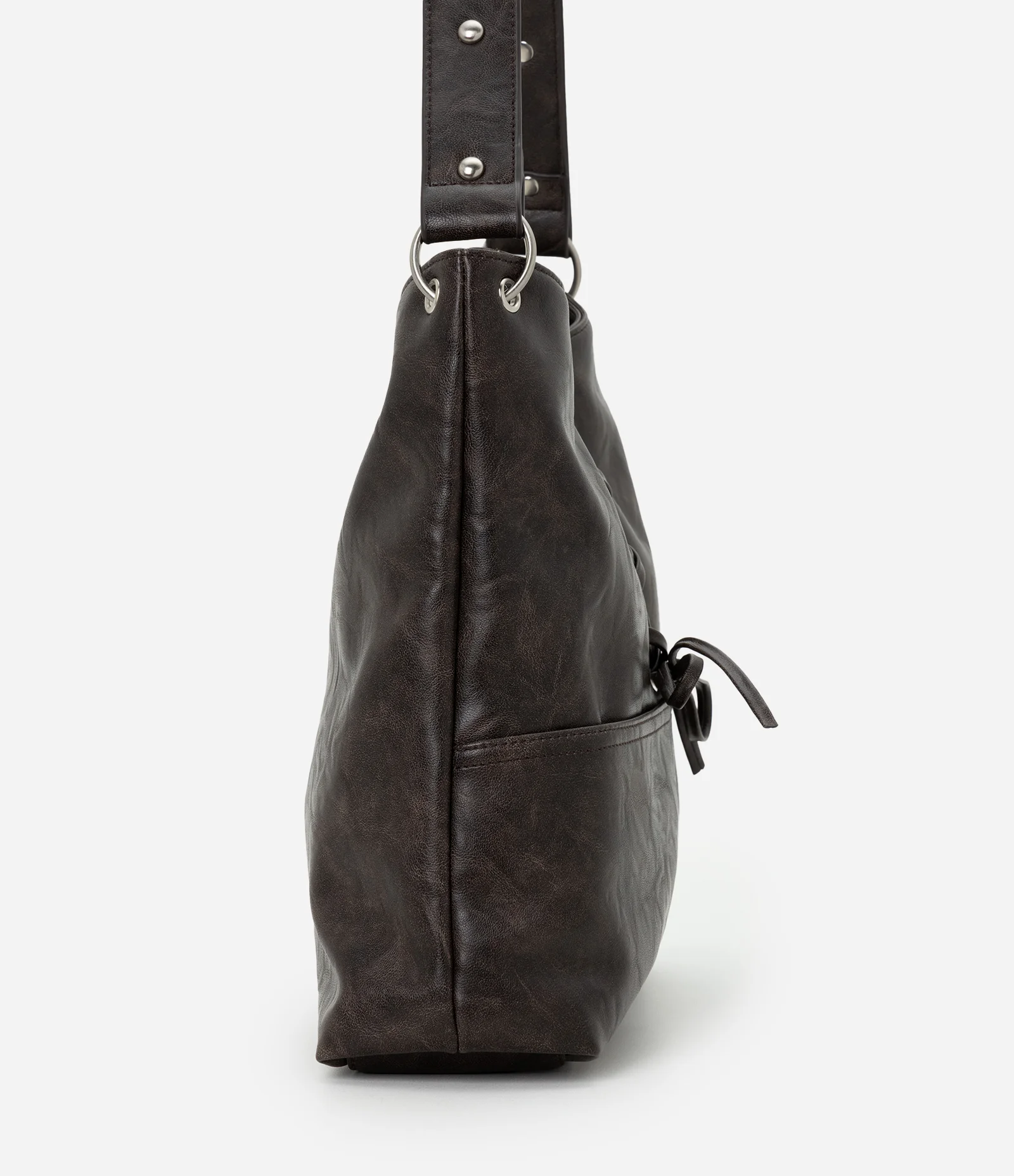 Bolsa Hobo Grande em PU com Detalhe em Cadarço Marrom 2