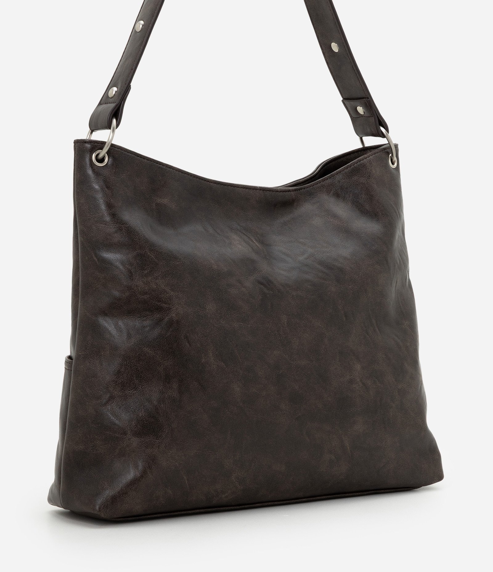 Bolsa Hobo Grande em PU com Detalhe em Cadarço Marrom 3