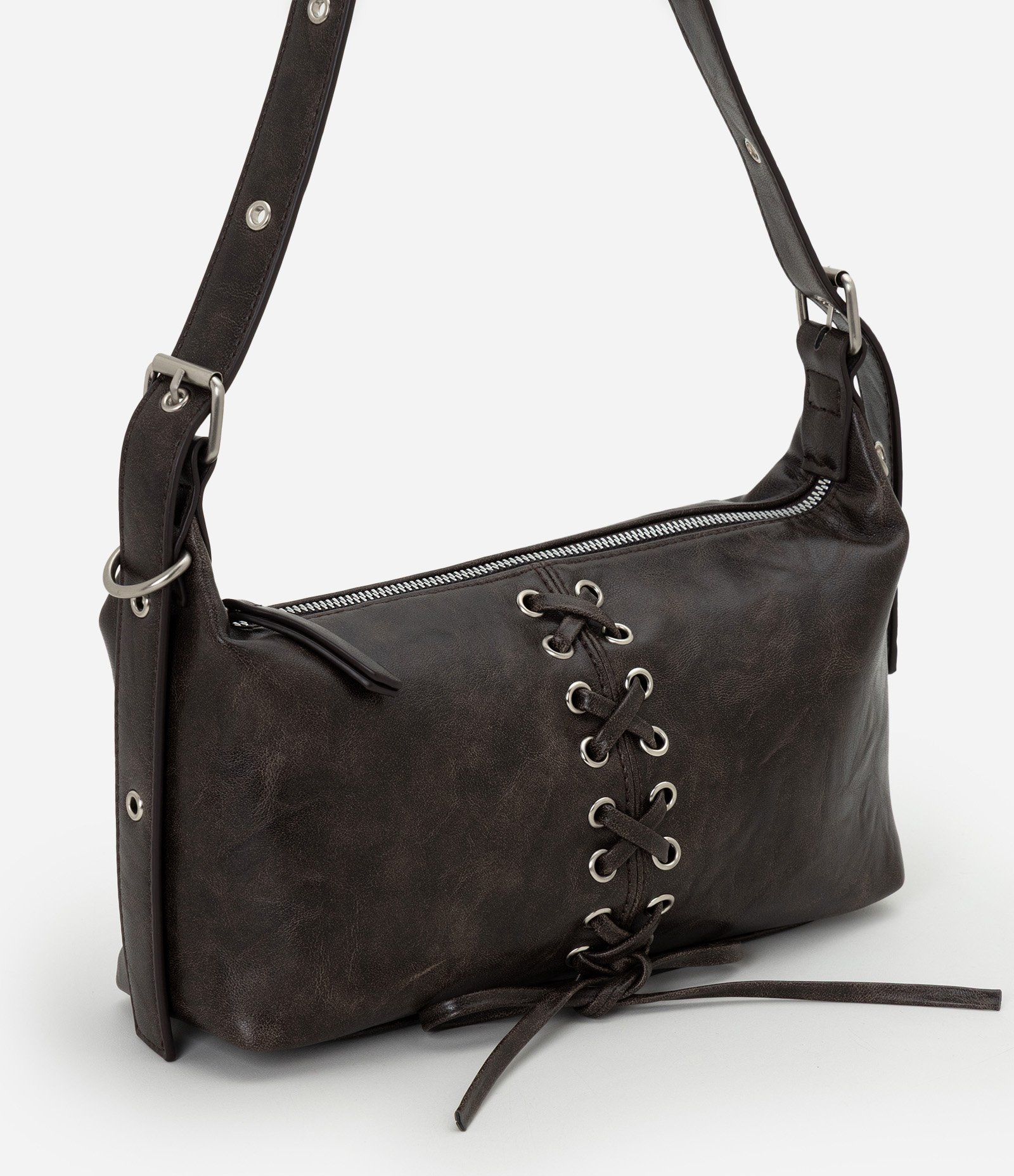 Bolsa Baguete Média com Detalhe de Amarração Marrom 1