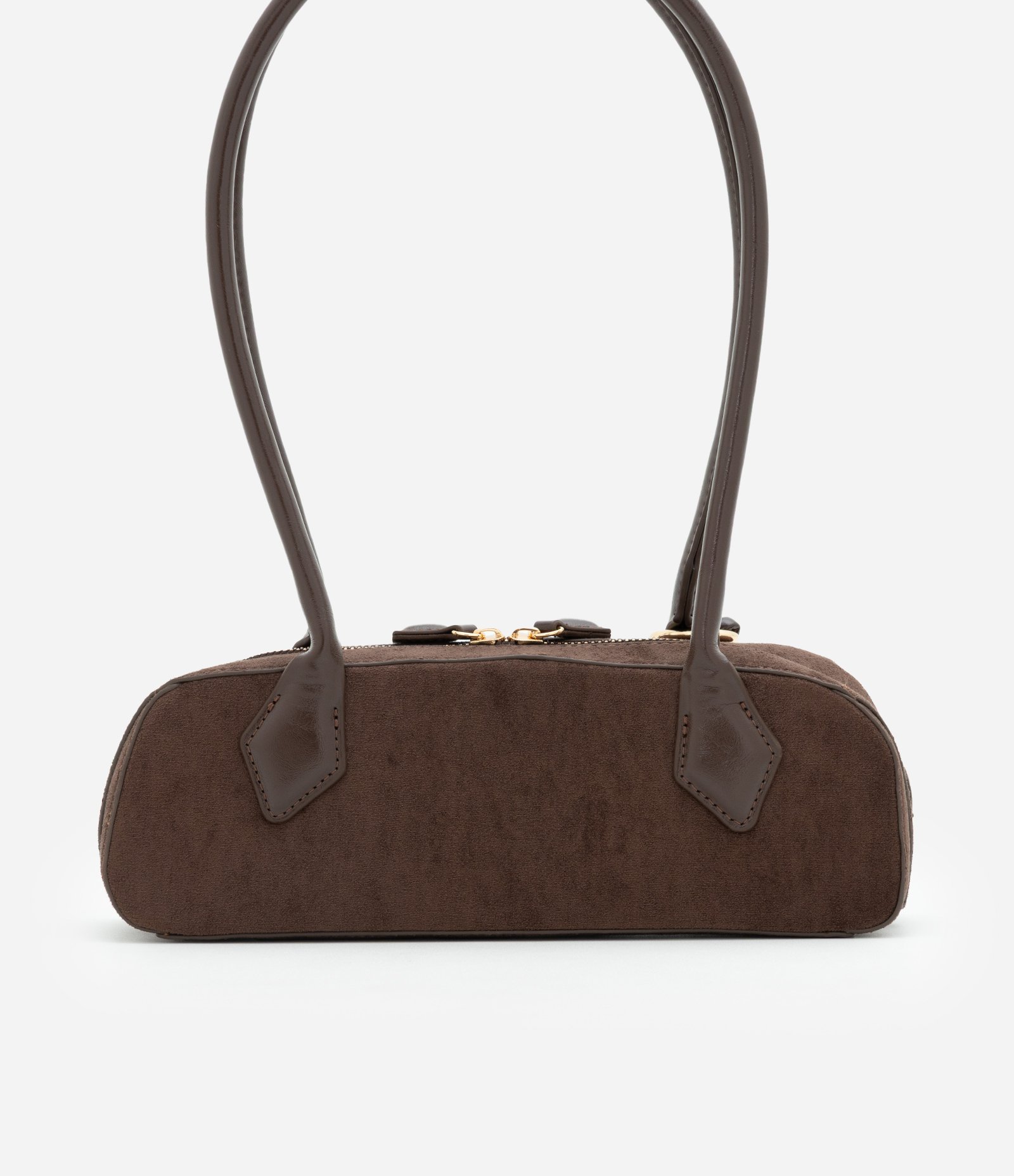 Bolsa Shoulder Pequena em Suede com Alças Estruturadas Marrom Escuro 4