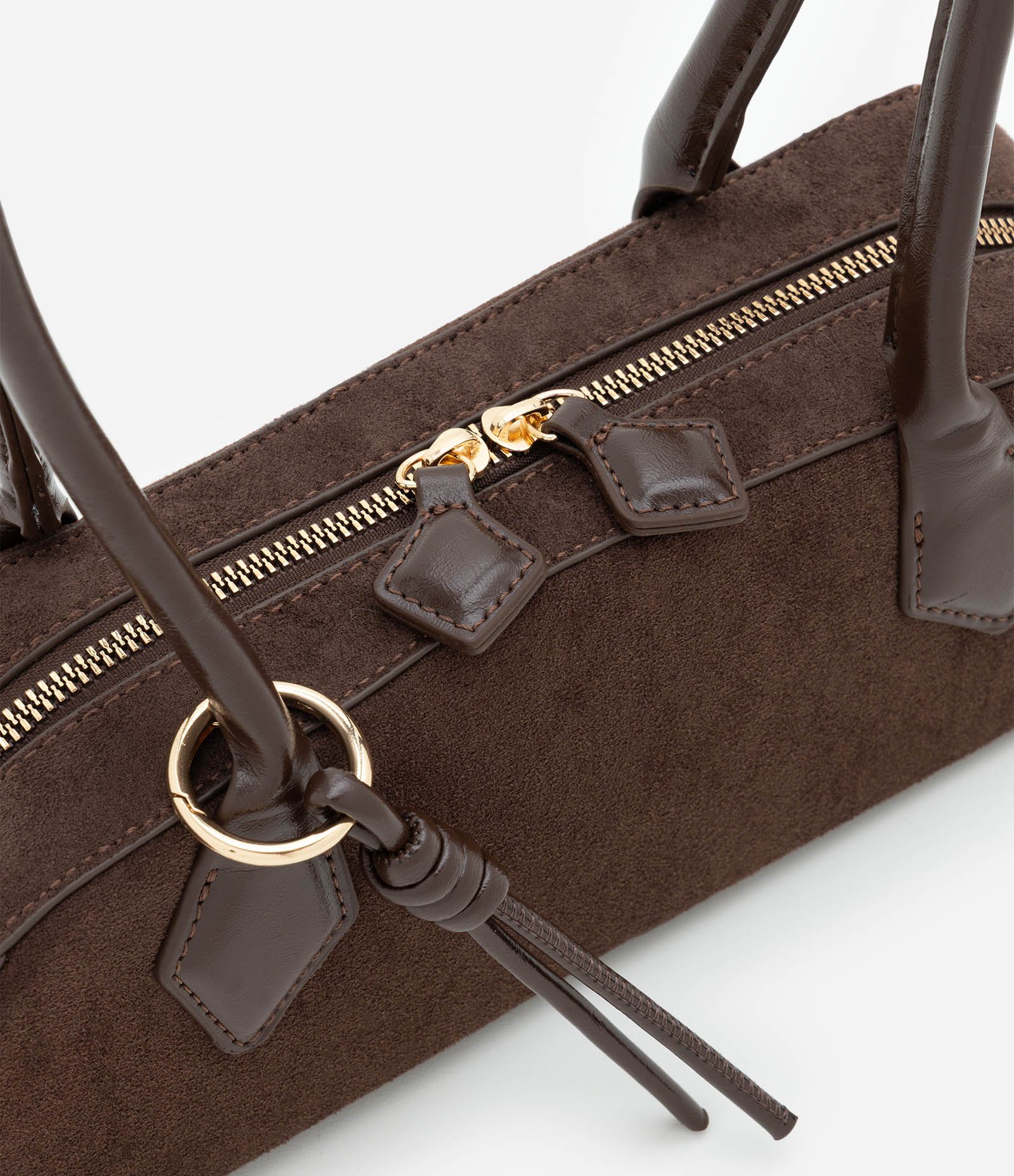 Bolsa Shoulder Pequena em Suede com Alças Estruturadas Marrom Escuro 6