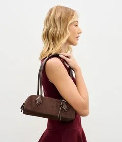 Bolsa Shoulder Pequena em Suede com Alças Estruturadas