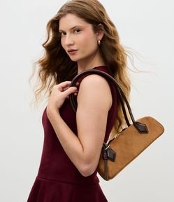 Bolsa Shoulder Pequena em Suede com Alças Estruturadas