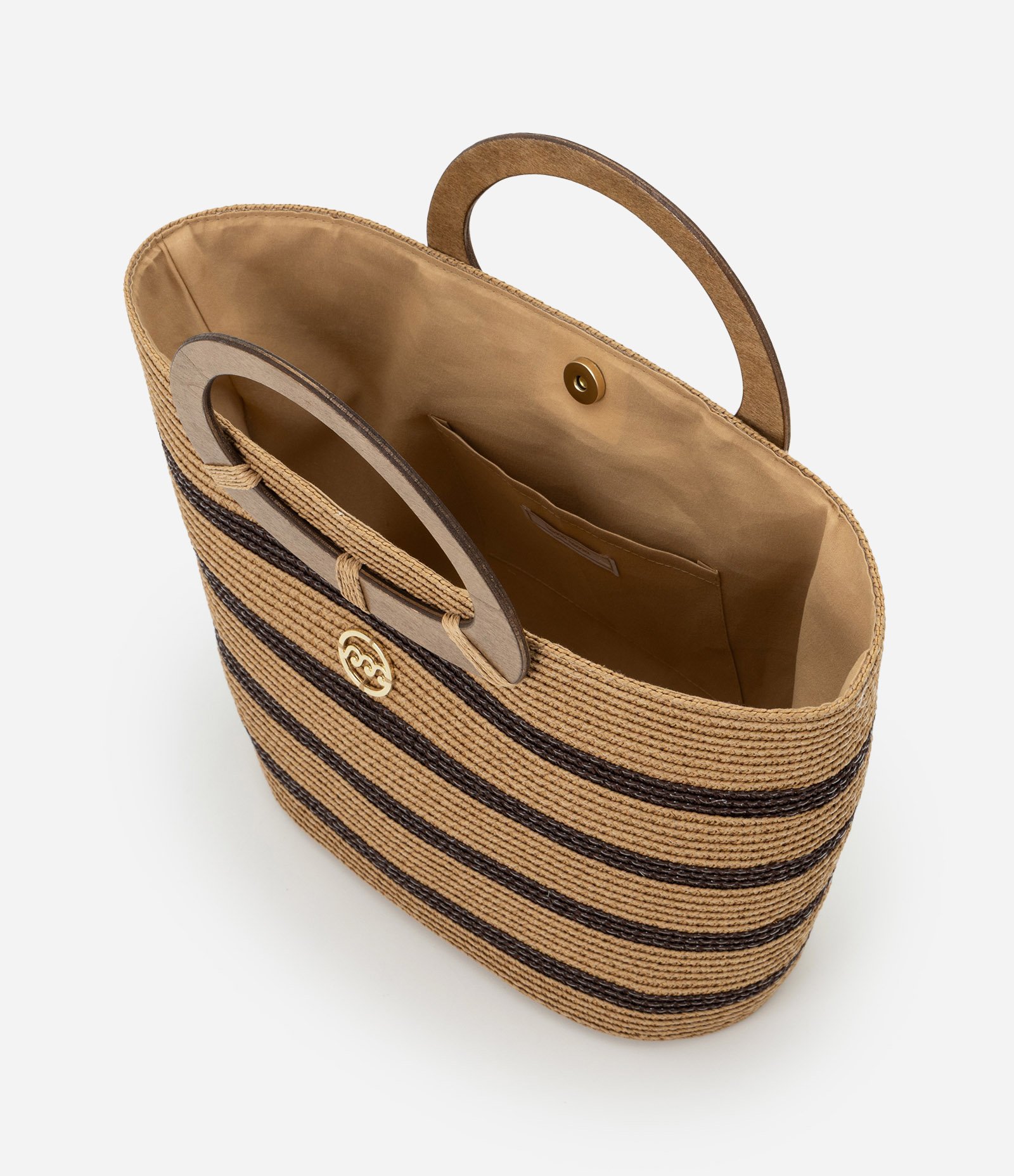 Bolsa de Praia Pequena em Palha com Estampa Listrada Bege 4