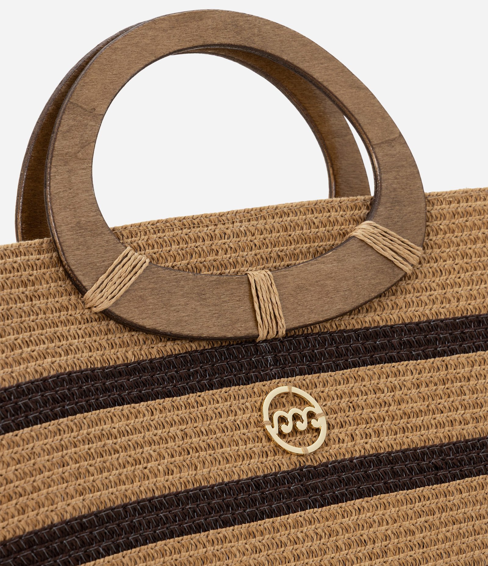 Bolsa de Praia Pequena em Palha com Estampa Listrada Bege 5