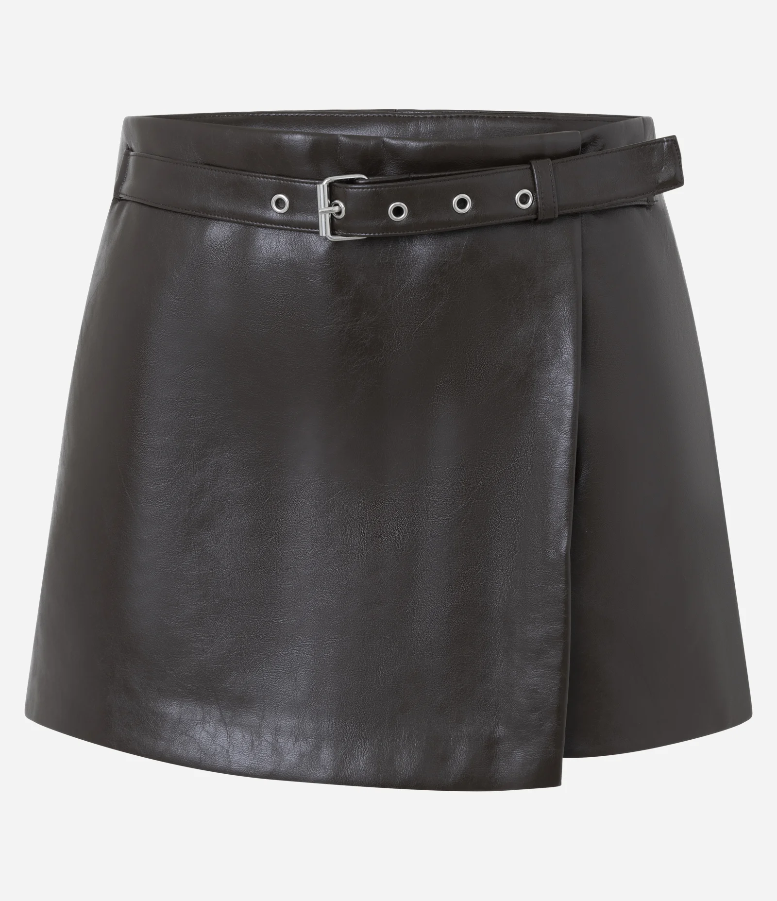 Short Saia em PU com Cinto Marrom Escuro 1