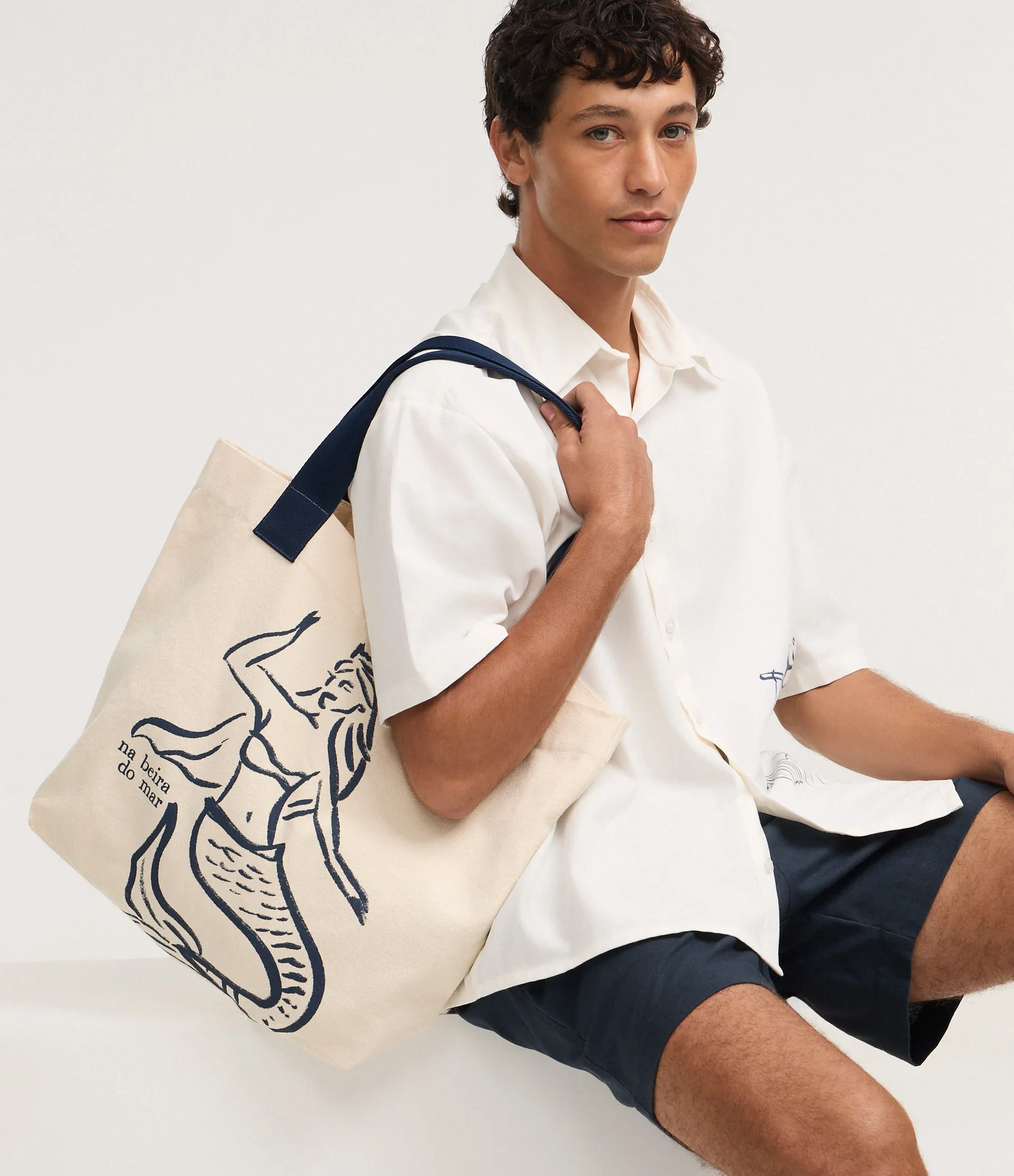 Bolsa Náutica com Estampa de Sereia Off White 1