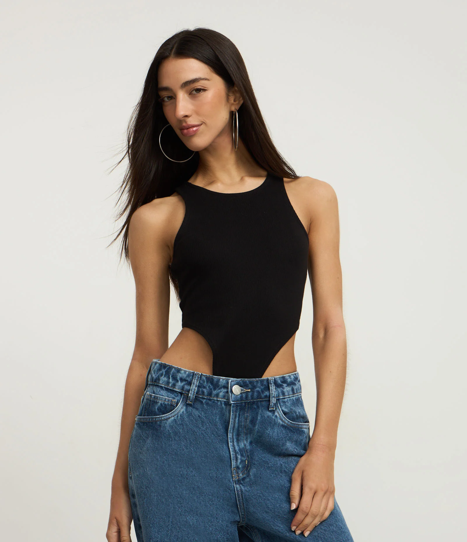 Body Nadador em Ribana com Corte Cavado Preto 1