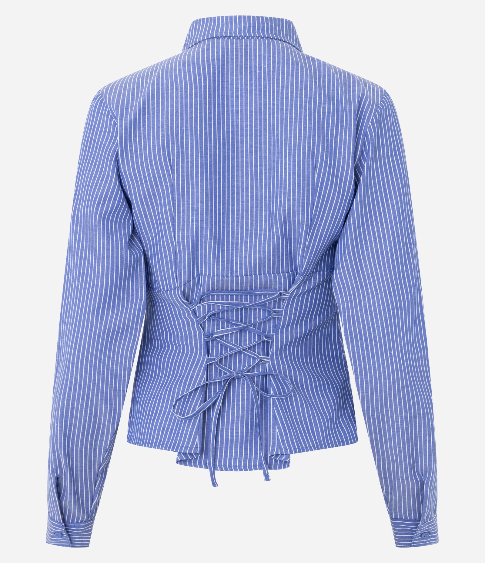 Camisa Ajustada em Tricoline com Amarração nas Costas Azul 6