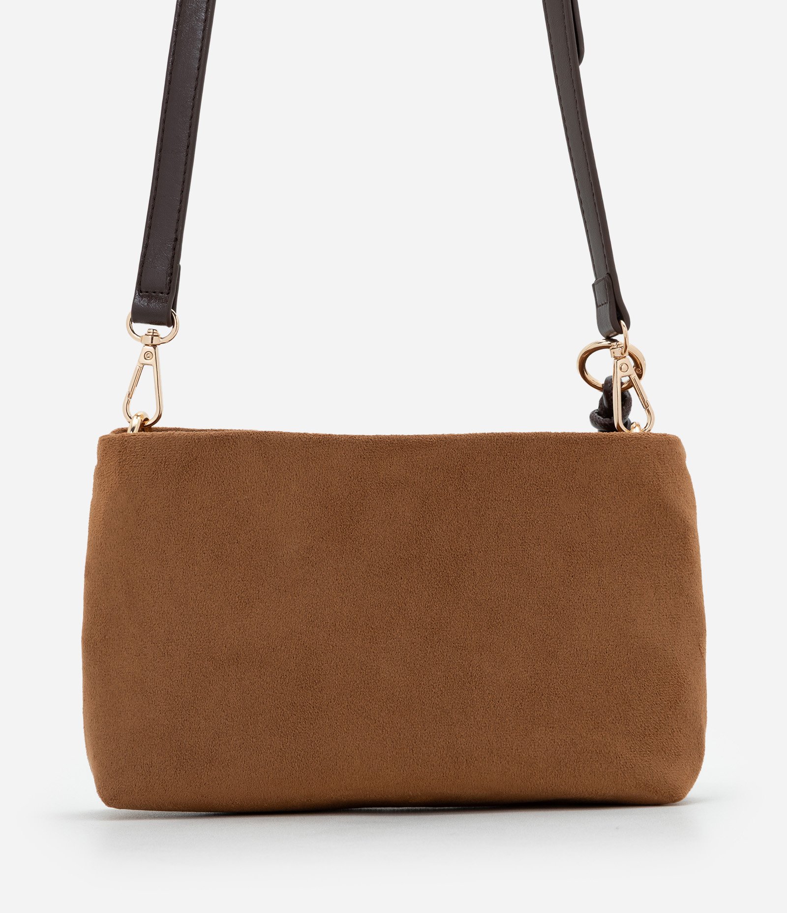 Bolsa Transversal Média em Suede com Alça Regulável Marrom Claro 3