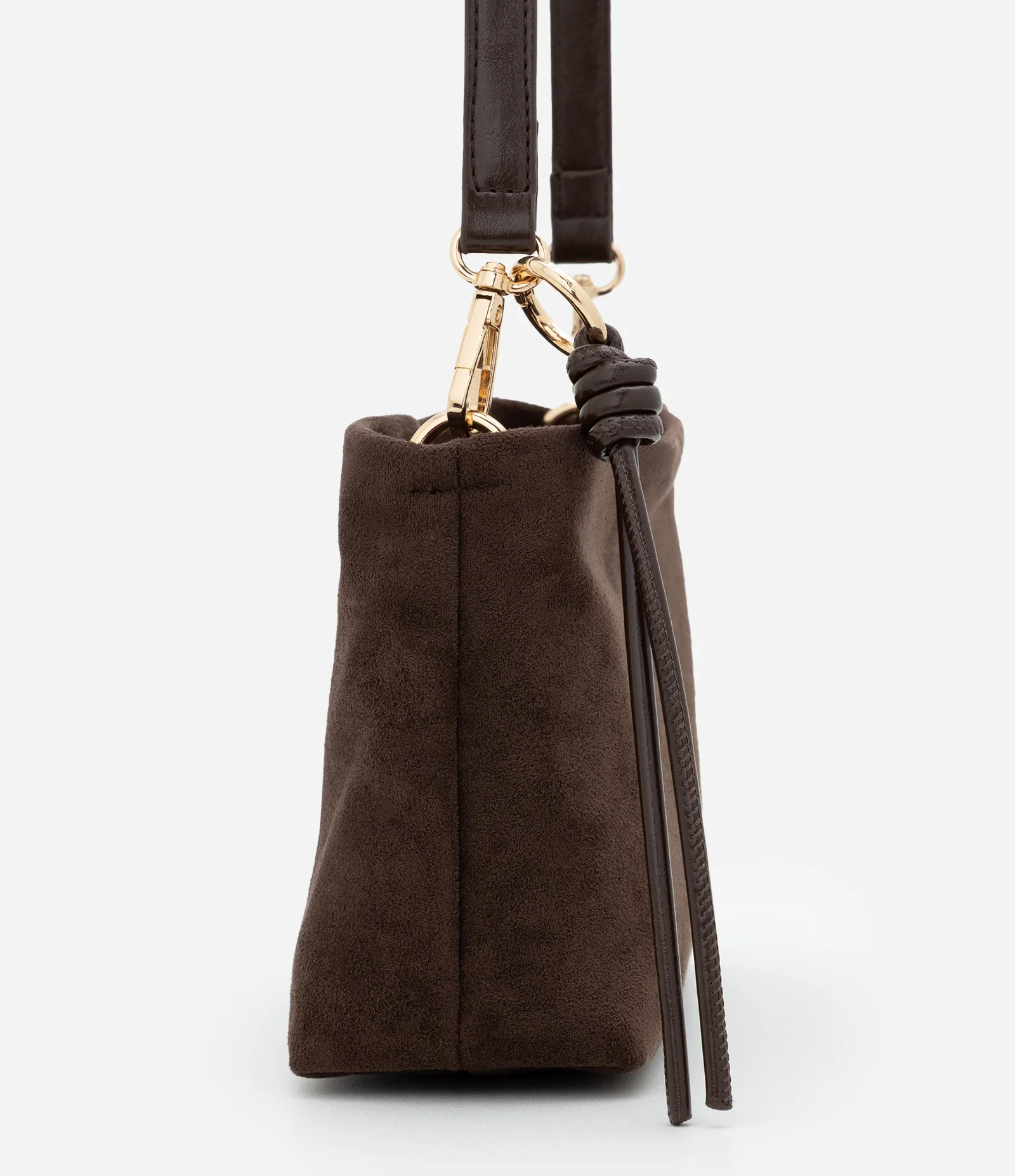 Bolsa Transversal Média em Suede com Alça Regulável Marrom Escuro 2