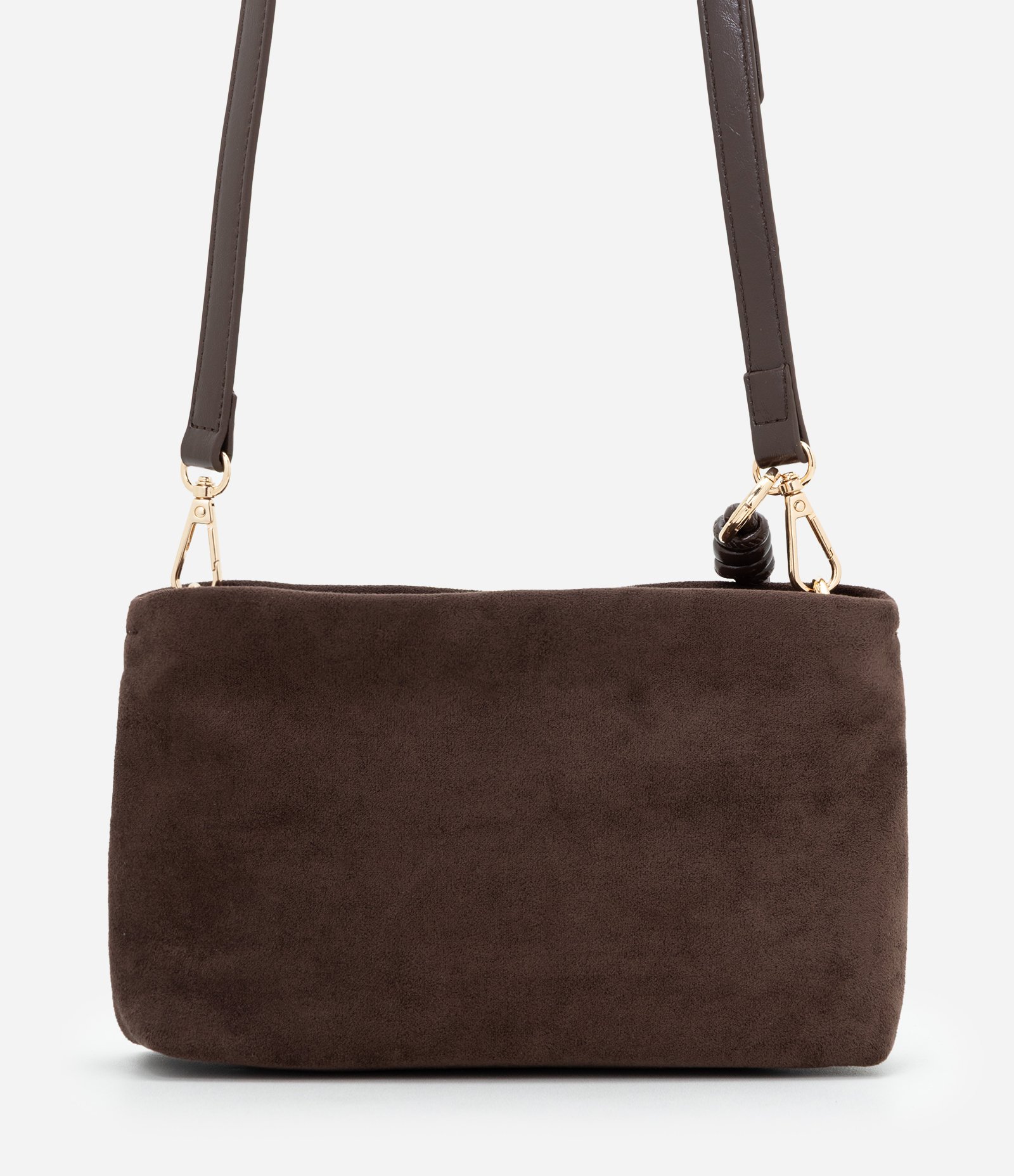 Bolsa Transversal Média em Suede com Alça Regulável Marrom Escuro 3