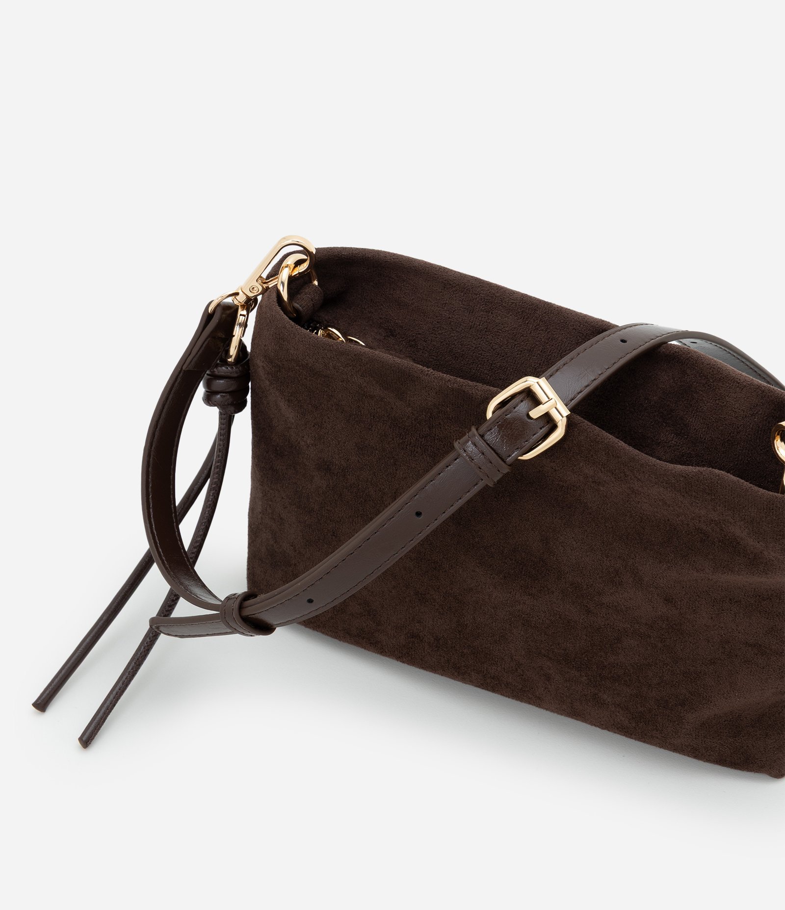 Bolsa Transversal Média em Suede com Alça Regulável Marrom Escuro 4