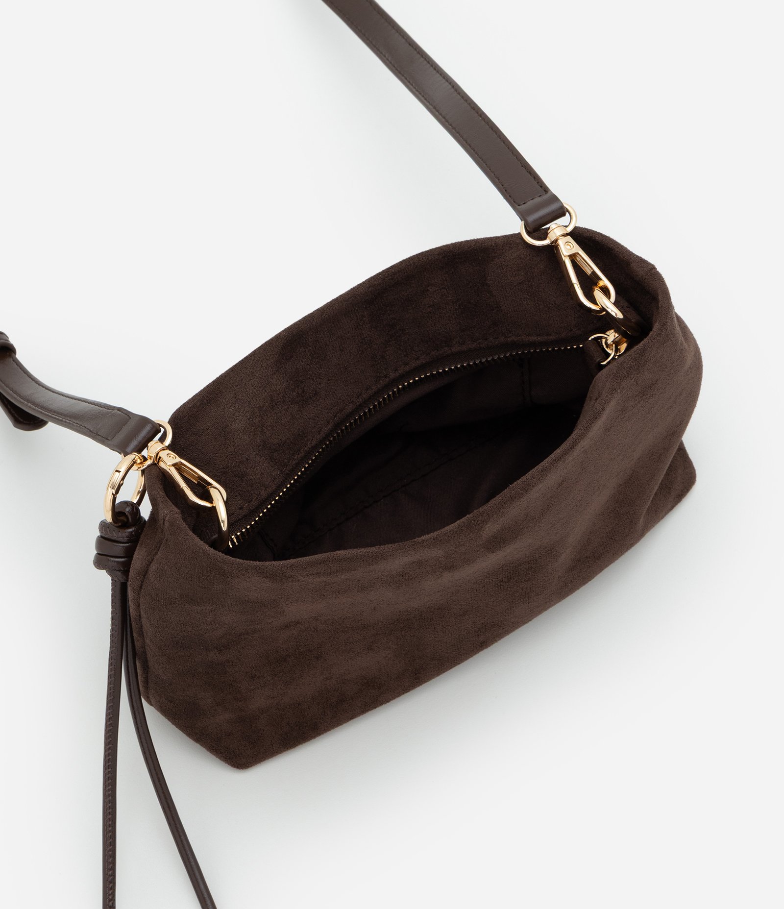 Bolsa Transversal Média em Suede com Alça Regulável Marrom Escuro 5