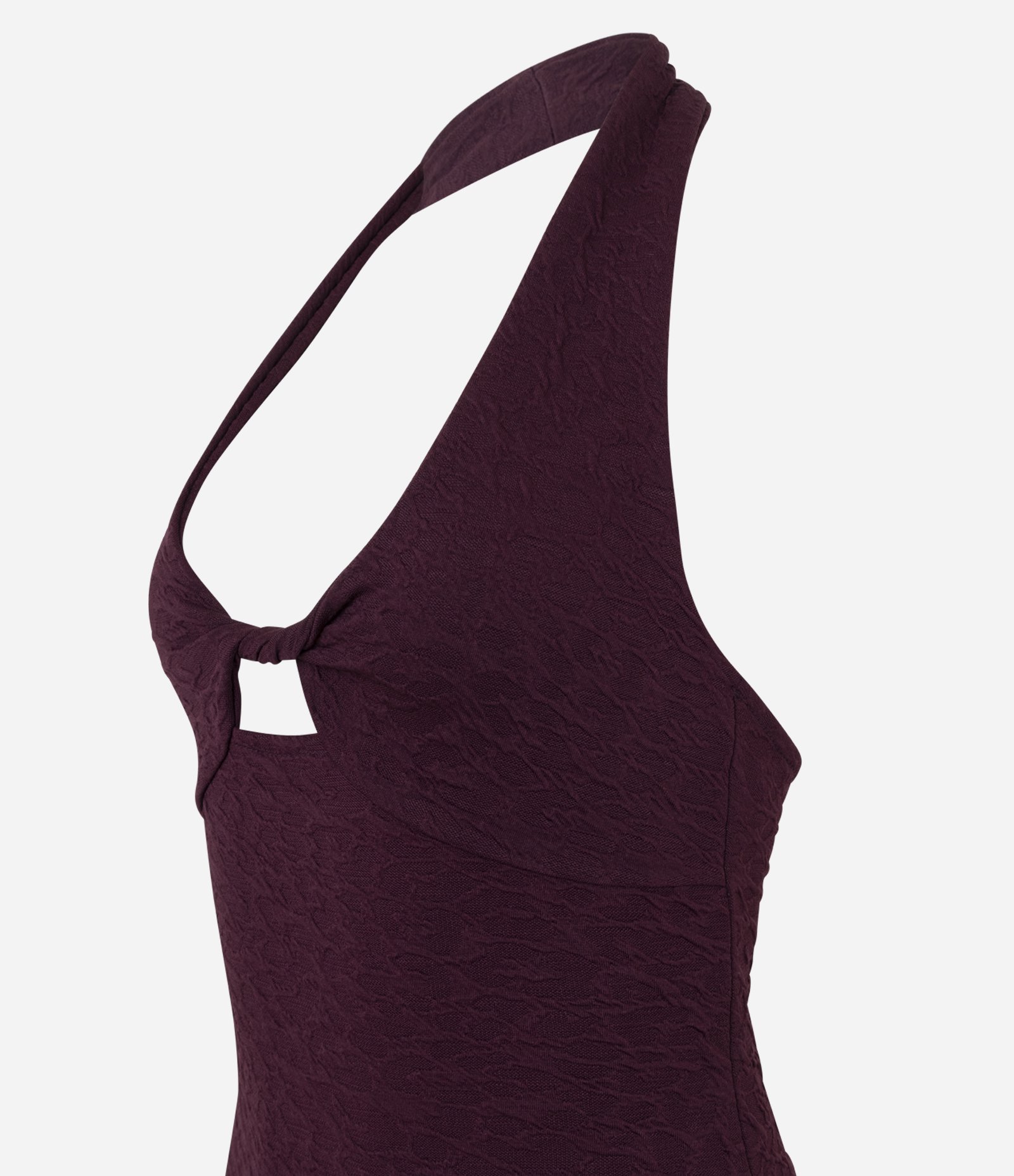 Vestido Midi Frente Única Texturizado com Nó no Busto Bordô 6