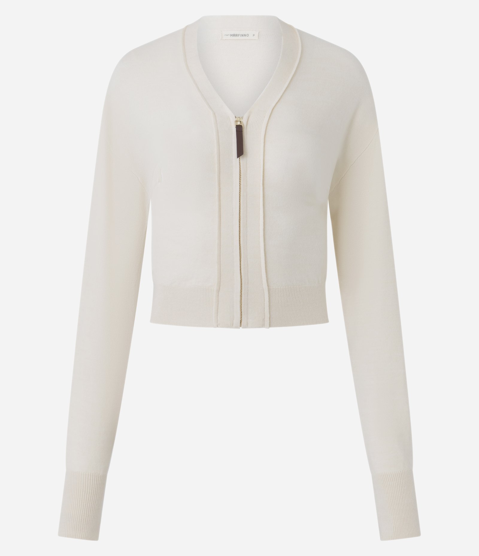 Cardigan Curto em Tricô com Puxador Alongado Bege 5