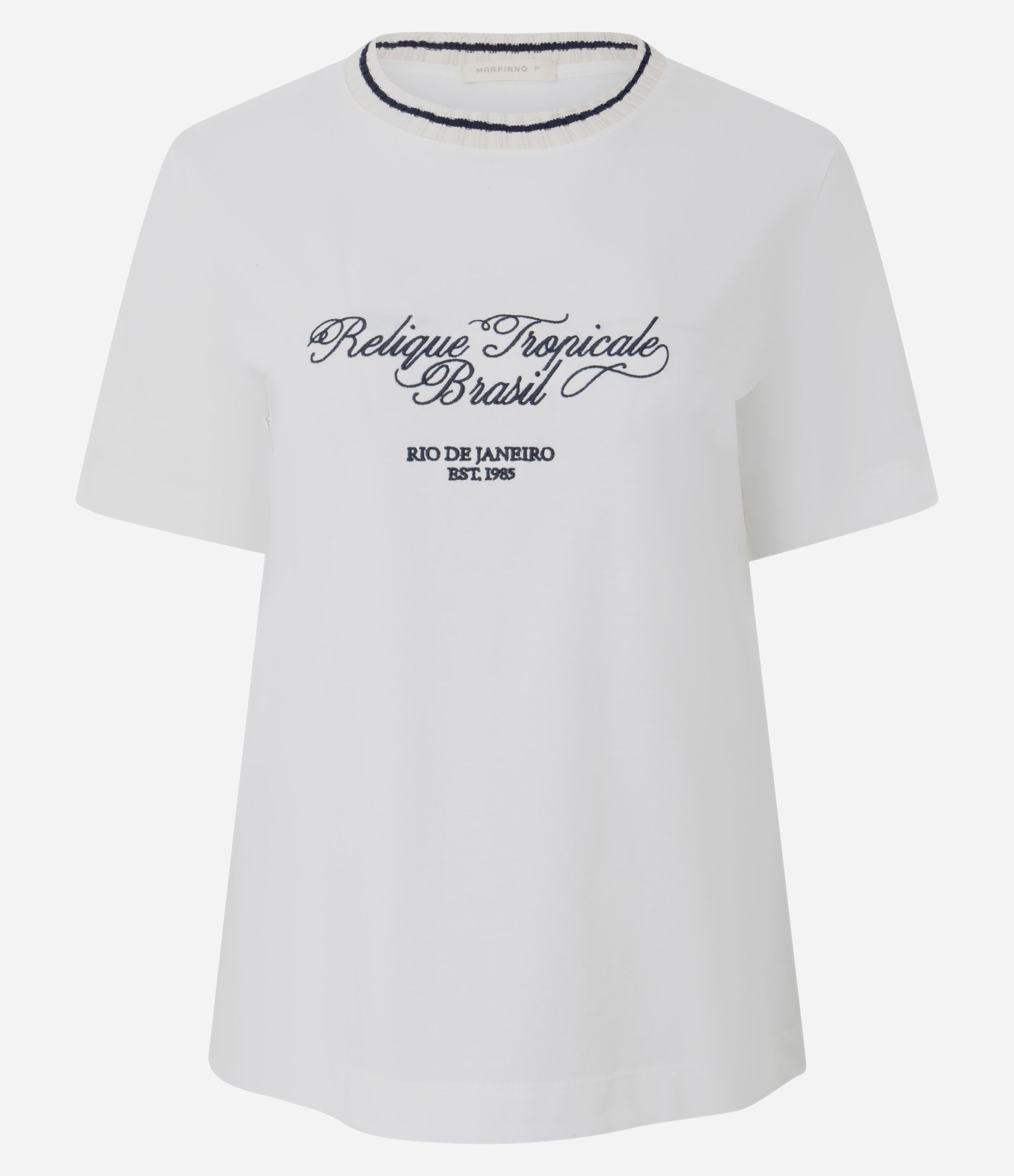 Camiseta em Algodão com Lettering Bordado e Gola Contrastante Branco 5