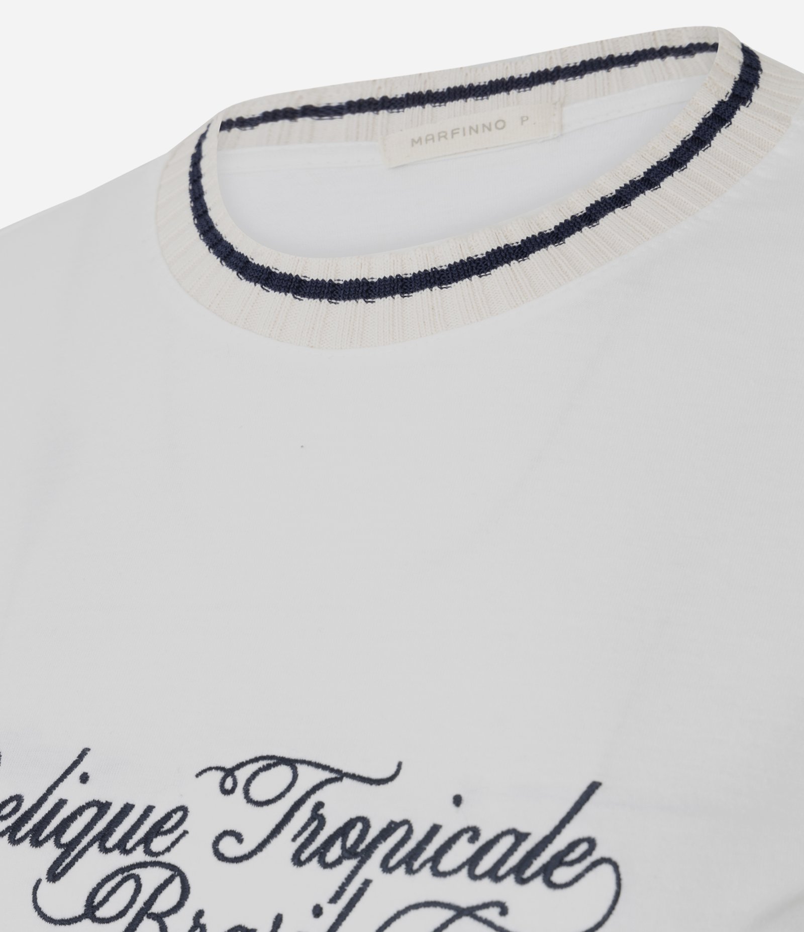 Camiseta em Algodão com Lettering Bordado e Gola Contrastante Branco 6