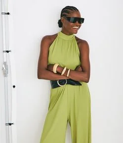 Blusa Halter em Ribana com Gola Amarrada