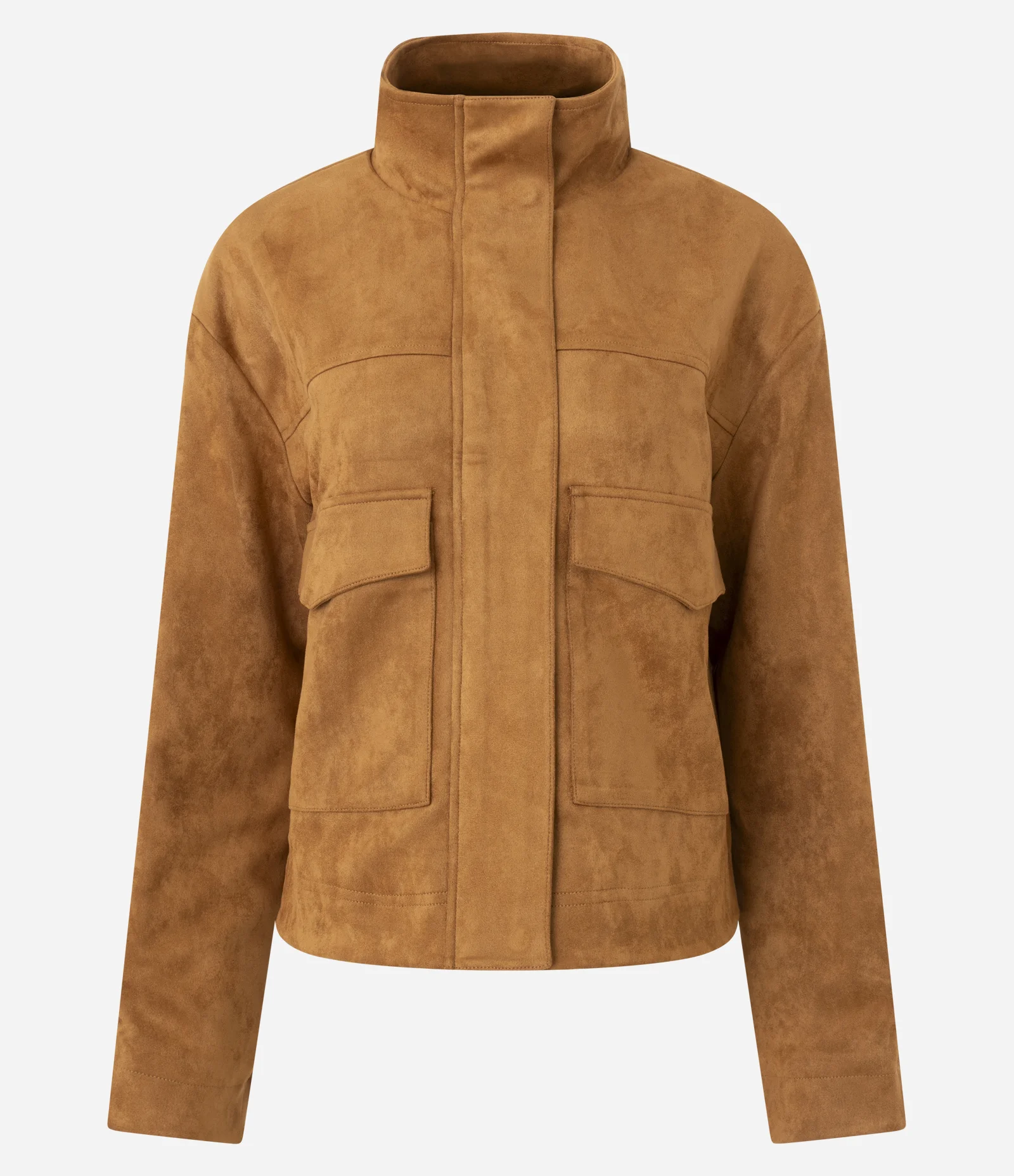 Jaqueta Oversized em Suede com Gola Alta Marrom 3