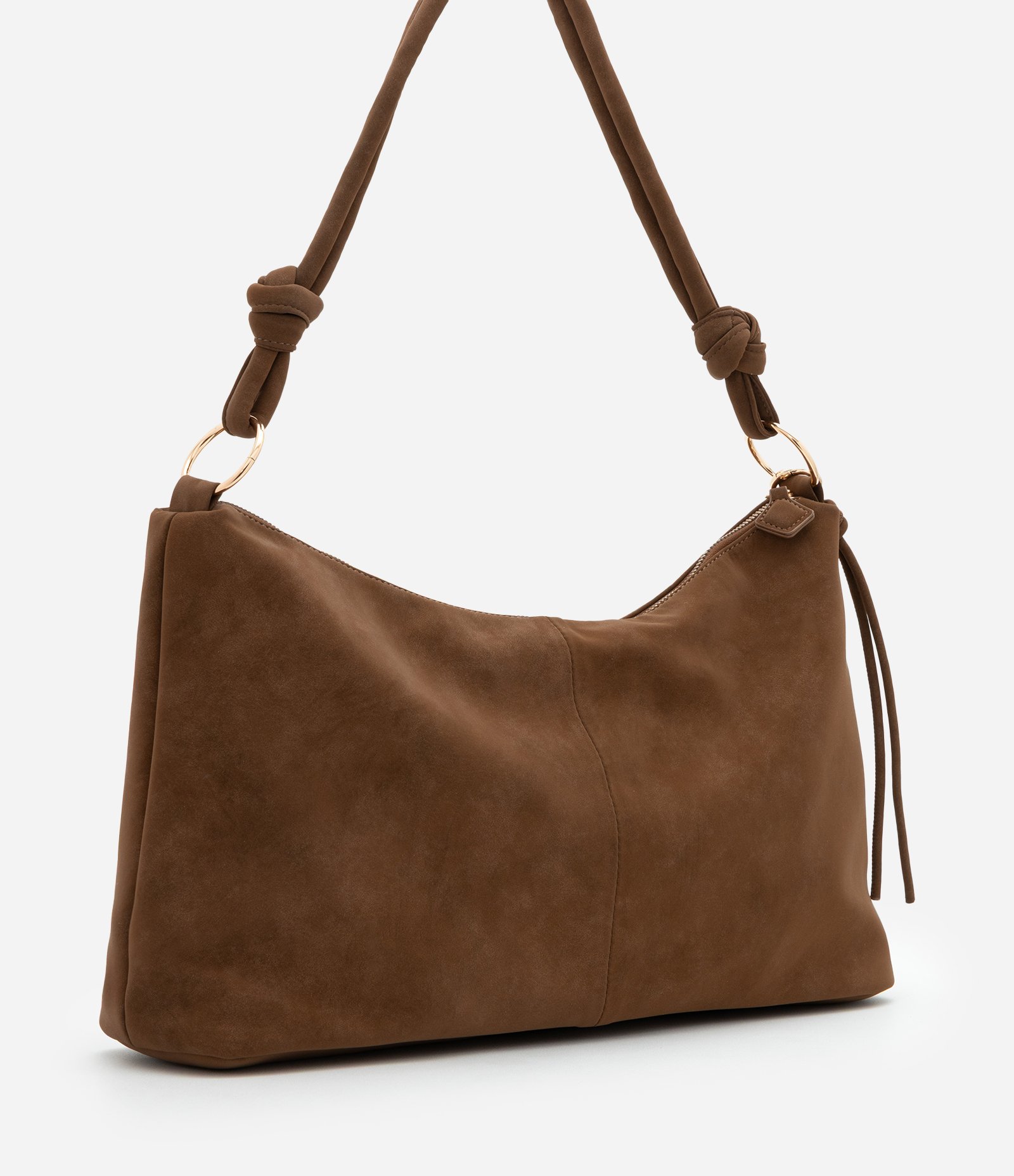 Bolsa Shoulder Grande em Suede com Nó nas Alças Marrom 2