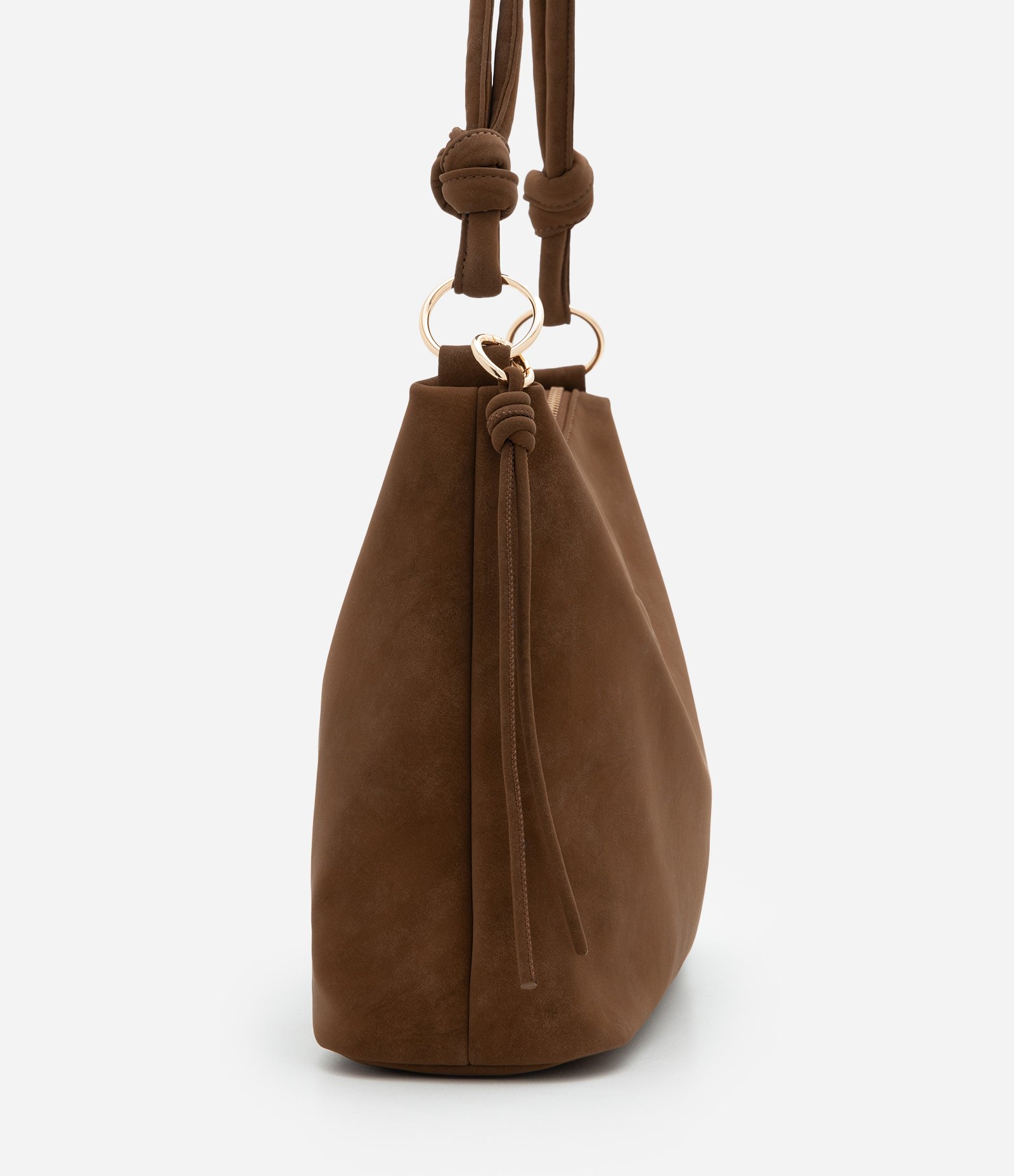 Bolsa Shoulder Grande em Suede com Nó nas Alças Marrom 3