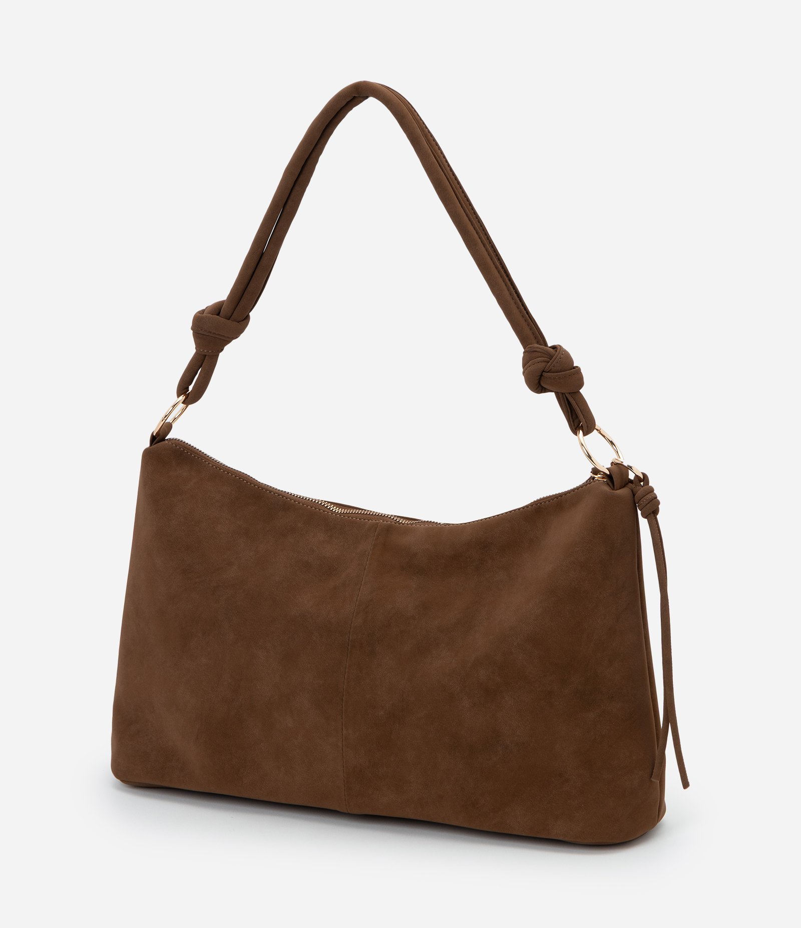 Bolsa Shoulder Grande em Suede com Nó nas Alças Marrom 5