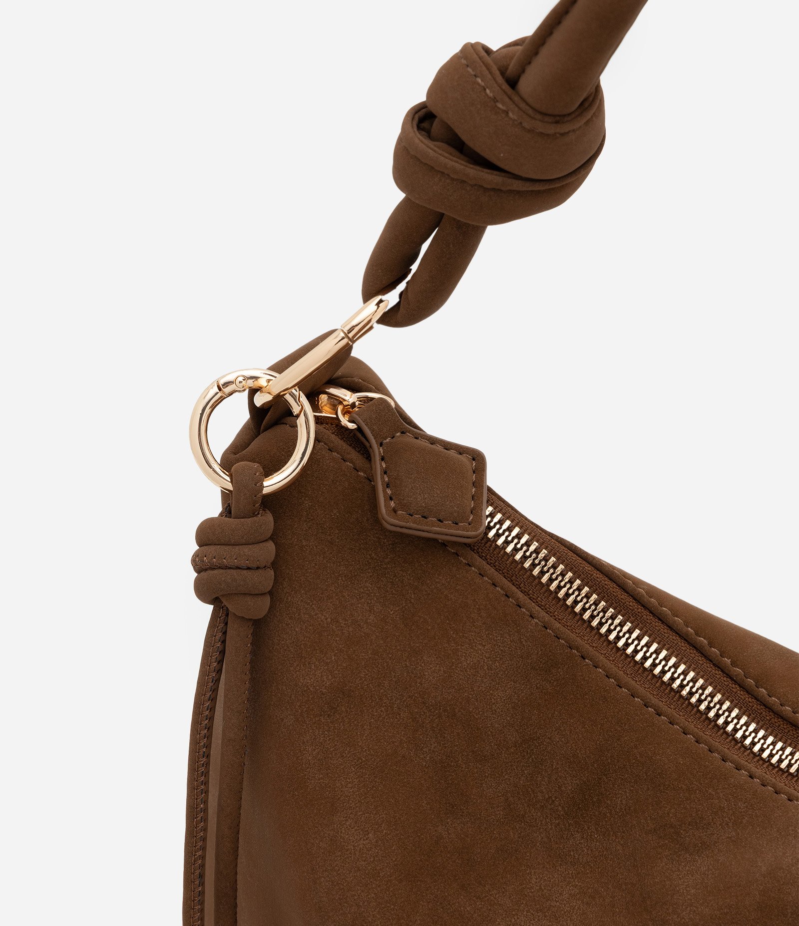 Bolsa Shoulder Grande em Suede com Nó nas Alças Marrom 6