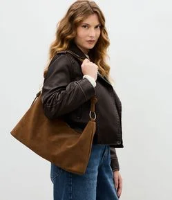 Bolsa Shoulder Grande em Suede com Nó nas Alças