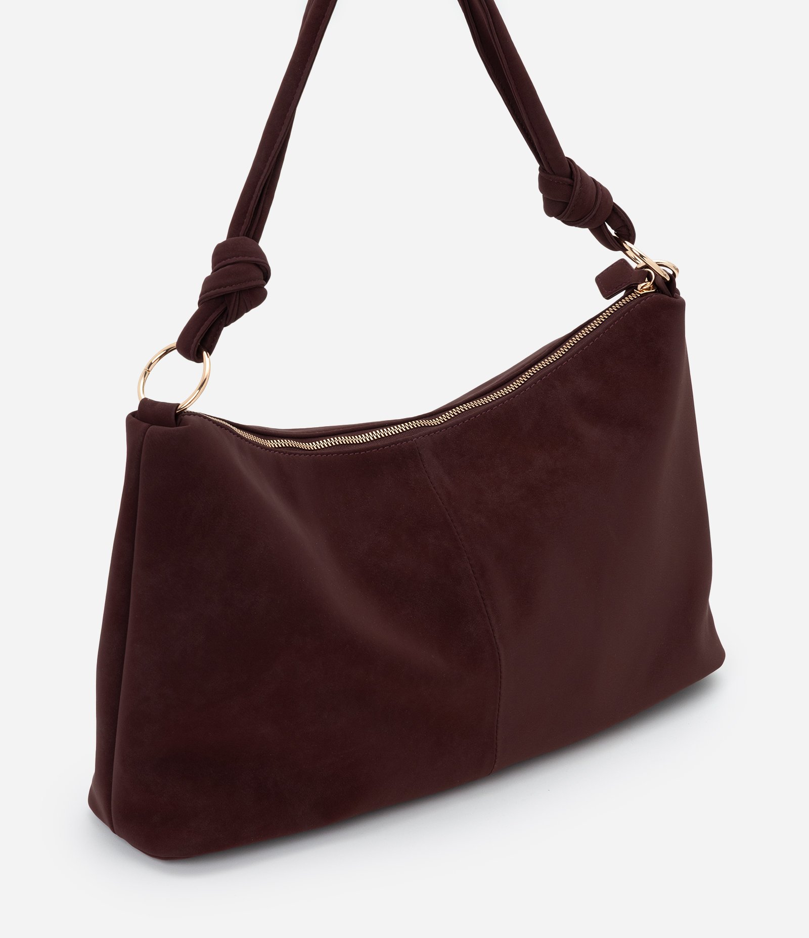 Bolsa Shoulder Grande em Suede com Nó nas Alças Marrom Escuro 2