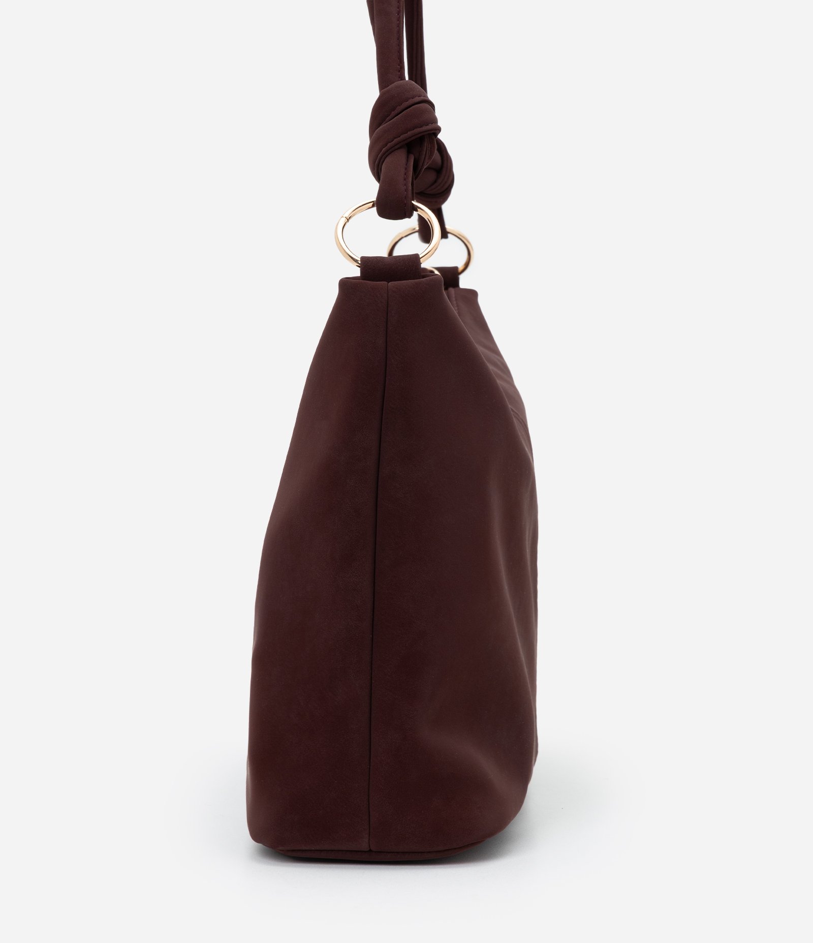 Bolsa Shoulder Grande em Suede com Nó nas Alças Marrom Escuro 3
