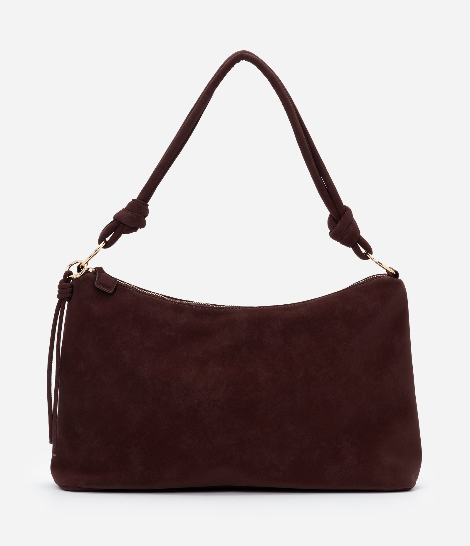 Bolsa Shoulder Grande em Suede com Nó nas Alças Marrom Escuro 4