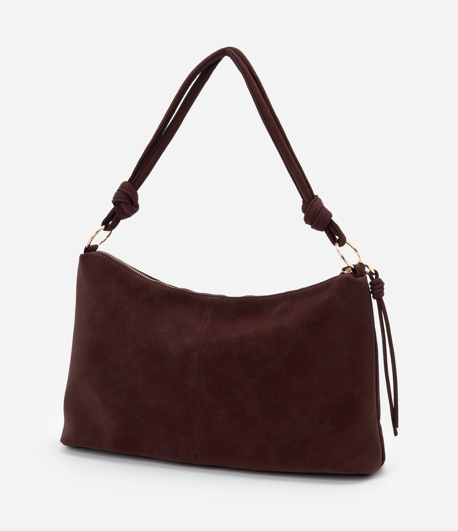 Bolsa Shoulder Grande em Suede com Nó nas Alças Marrom Escuro 6
