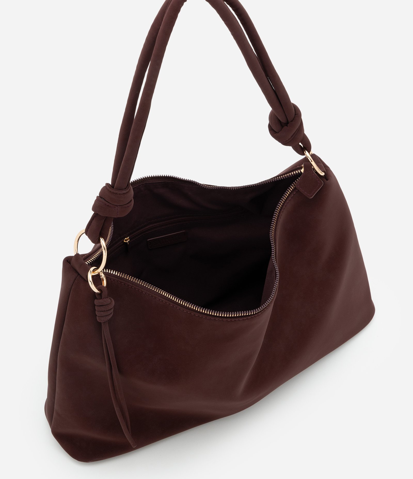 Bolsa Shoulder Grande em Suede com Nó nas Alças Marrom Escuro 7
