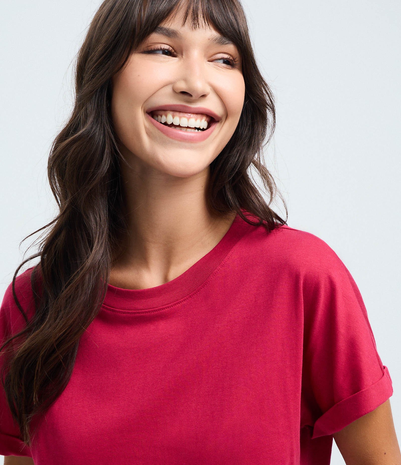 Blusa Básica com Manga Dobrada Curta em Algodão Vermelho 3