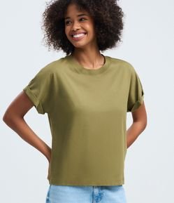 Blusa Básica com Manga Dobrada Curta em Algodão