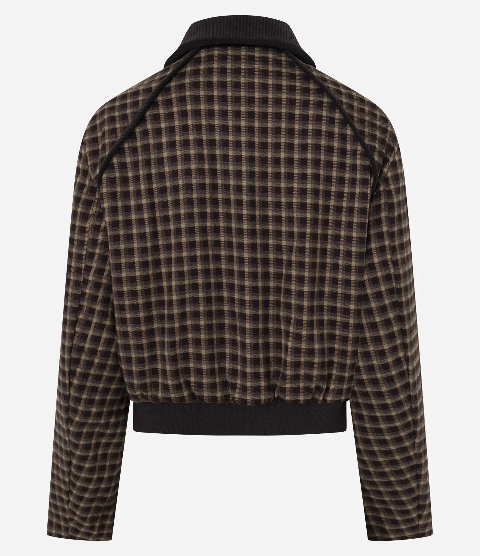 Jaqueta Curta Xadrez em Viscose com Bolsos Frontais Marrom 2