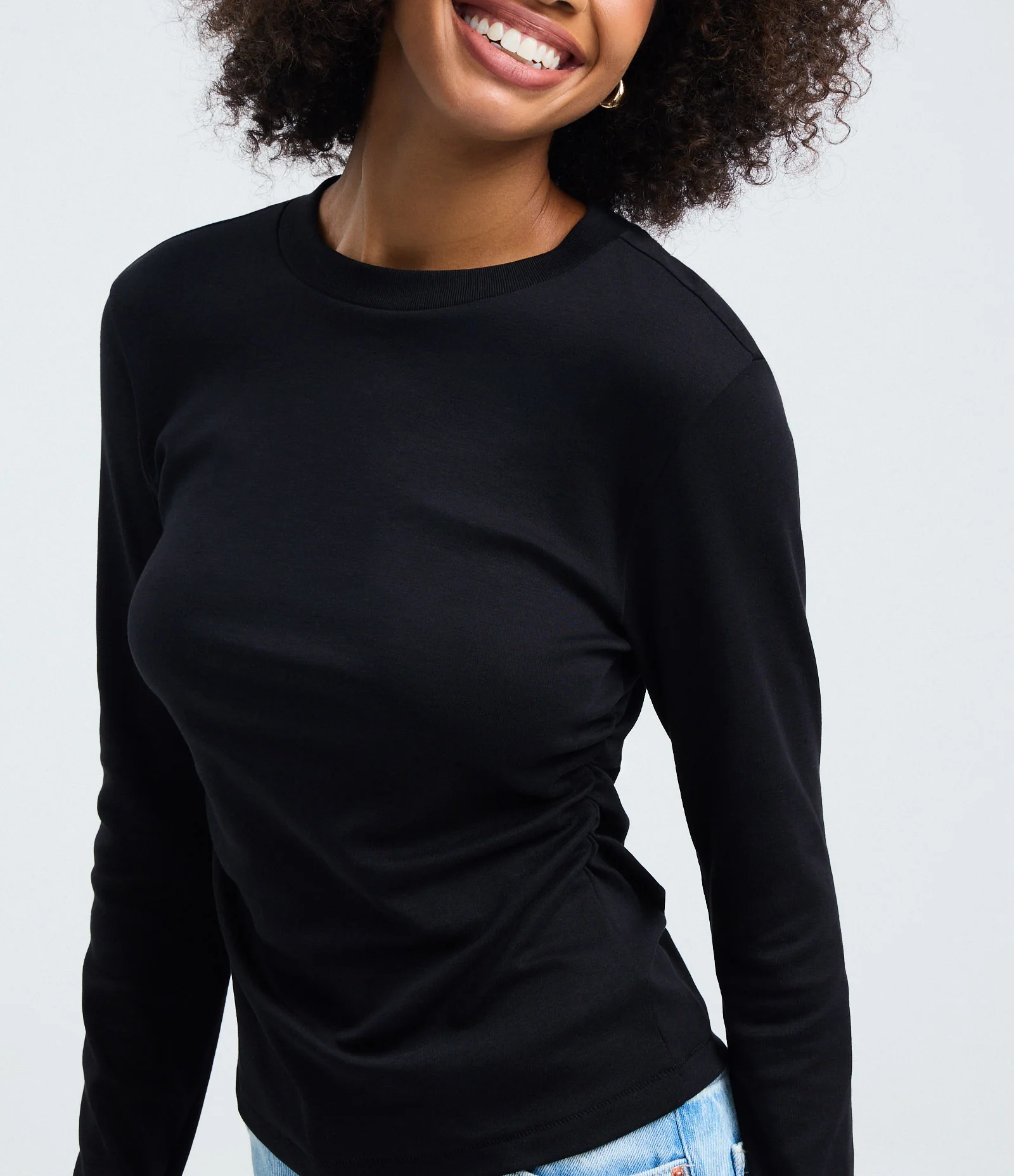 Blusa Manga Longa com Franzido na Cintura em Algodão Peruano Preto 3