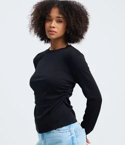 Blusa Manga Longa com Franzido na Cintura em Algodão Peruano