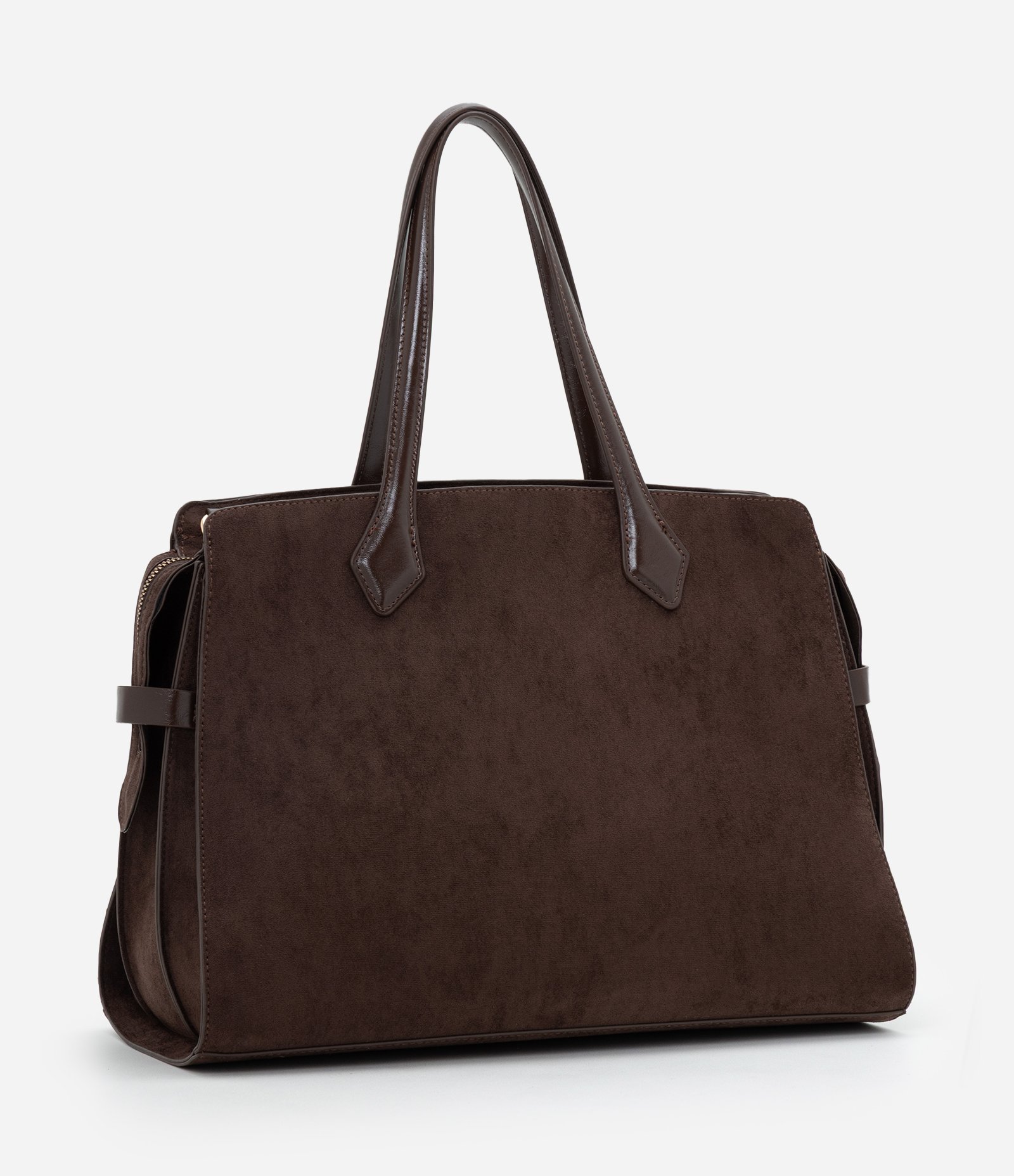 Bolsa Satchel Grande em Suede com Alça Removível Marrom 2